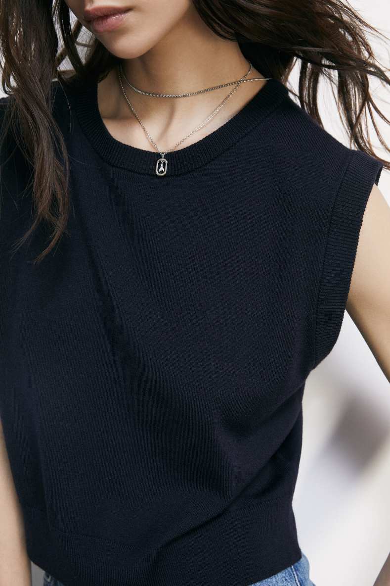 Wool vest with round neckline, Blue, Patrizia Pepe