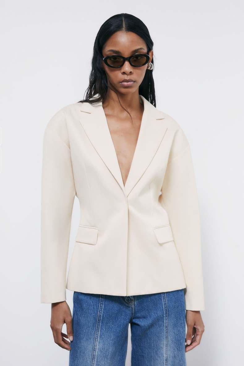 Slim blazer with belt, White, Patrizia Pepe