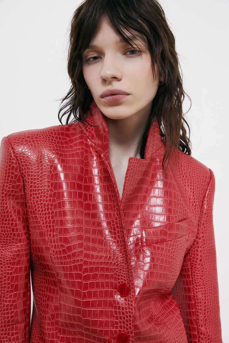 Coated structured blazer, Red, Patrizia Pepe