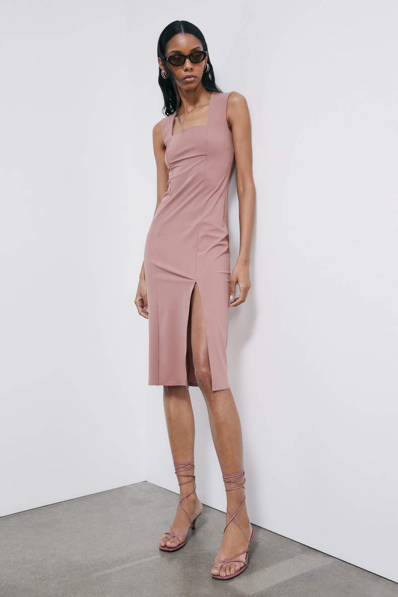 Midi dress with square neckline, Pink, Patrizia Pepe