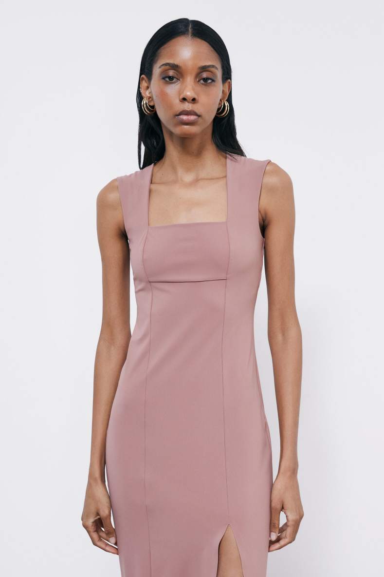Midi dress with square neckline, Pink, Patrizia Pepe