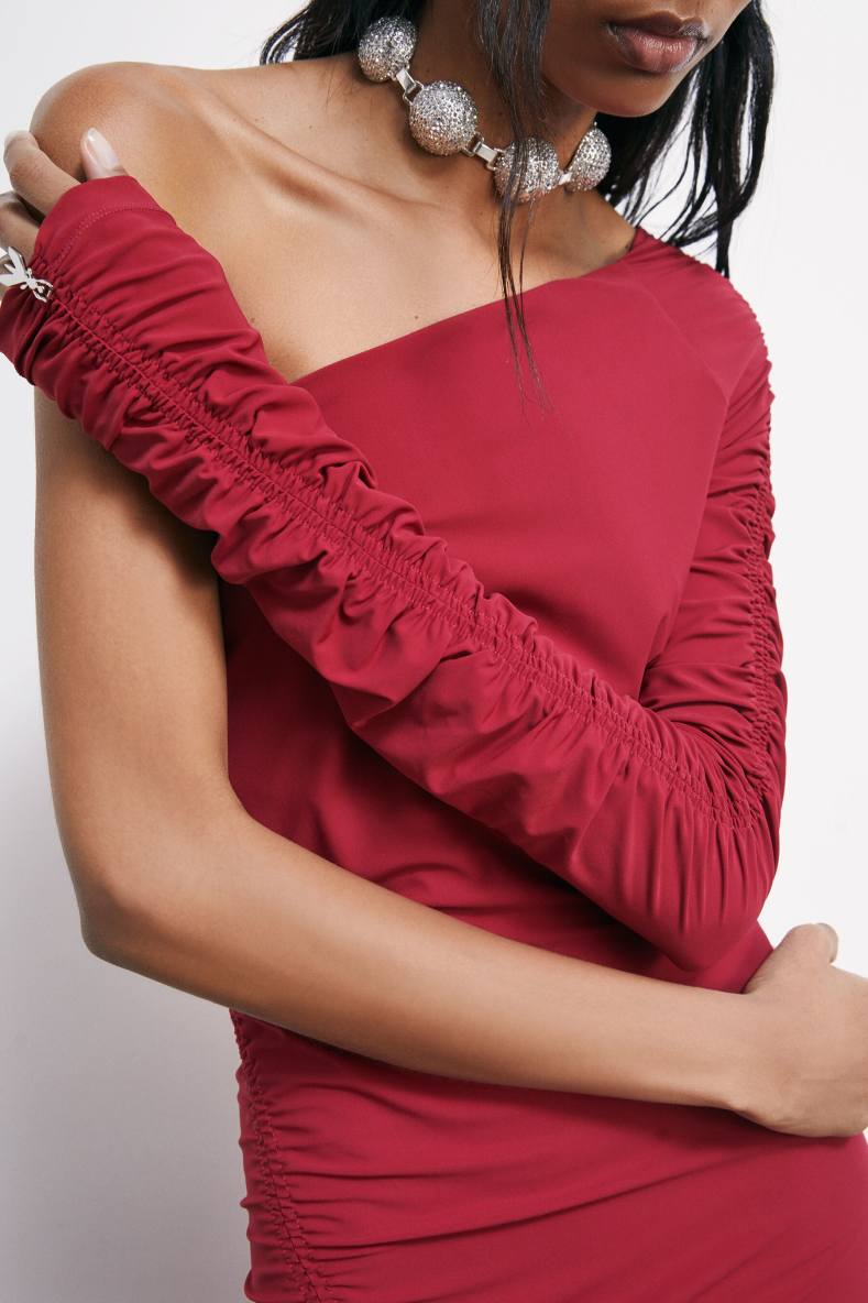 Asymmetric long ceremony dress, Red, Patrizia Pepe