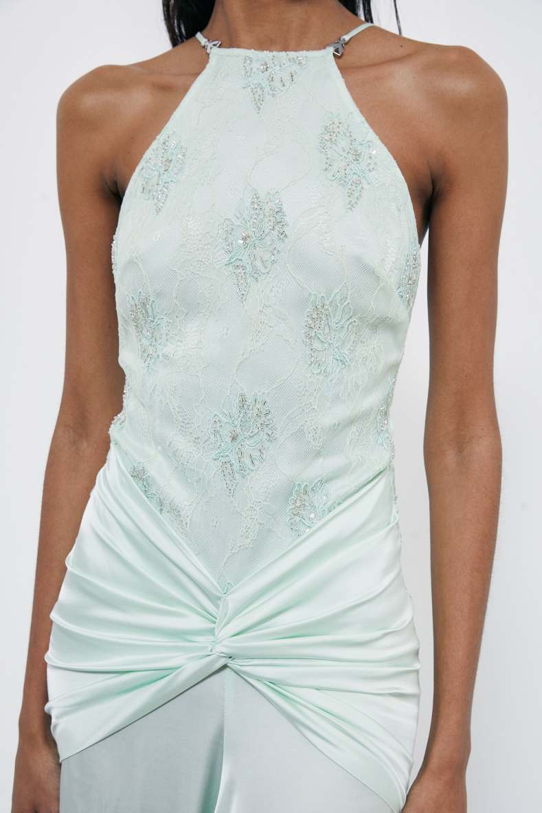 Long ceremony dress with jewel insert, Mint, Patrizia Pepe