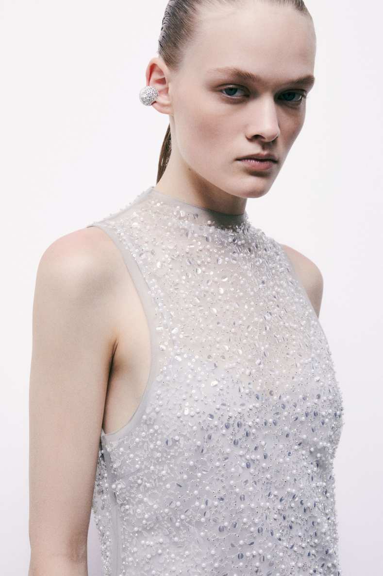 Abito mini in tulle ricamato, White, Patrizia Pepe