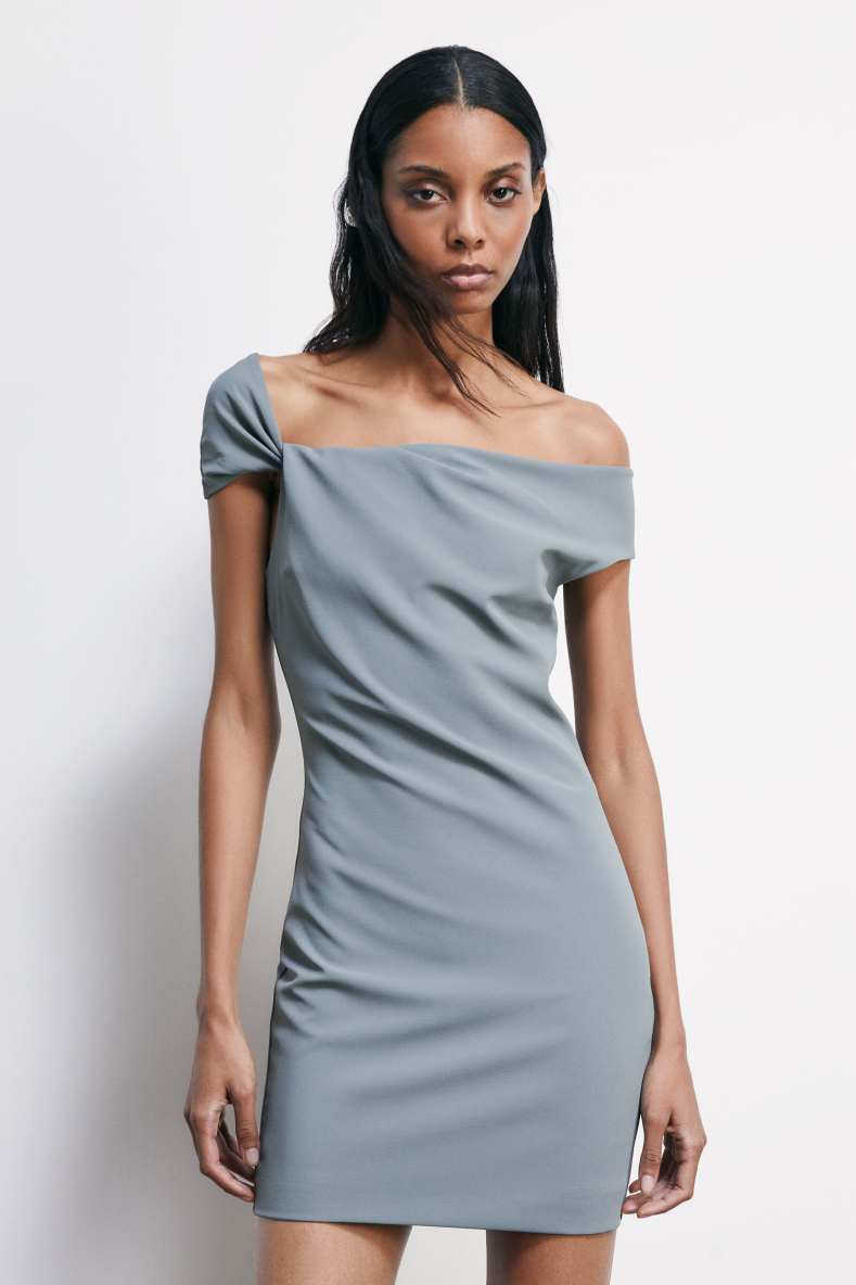 Mini tor&ccedil;on dress in sabl&eacute; crepe, Grey, Patrizia Pepe