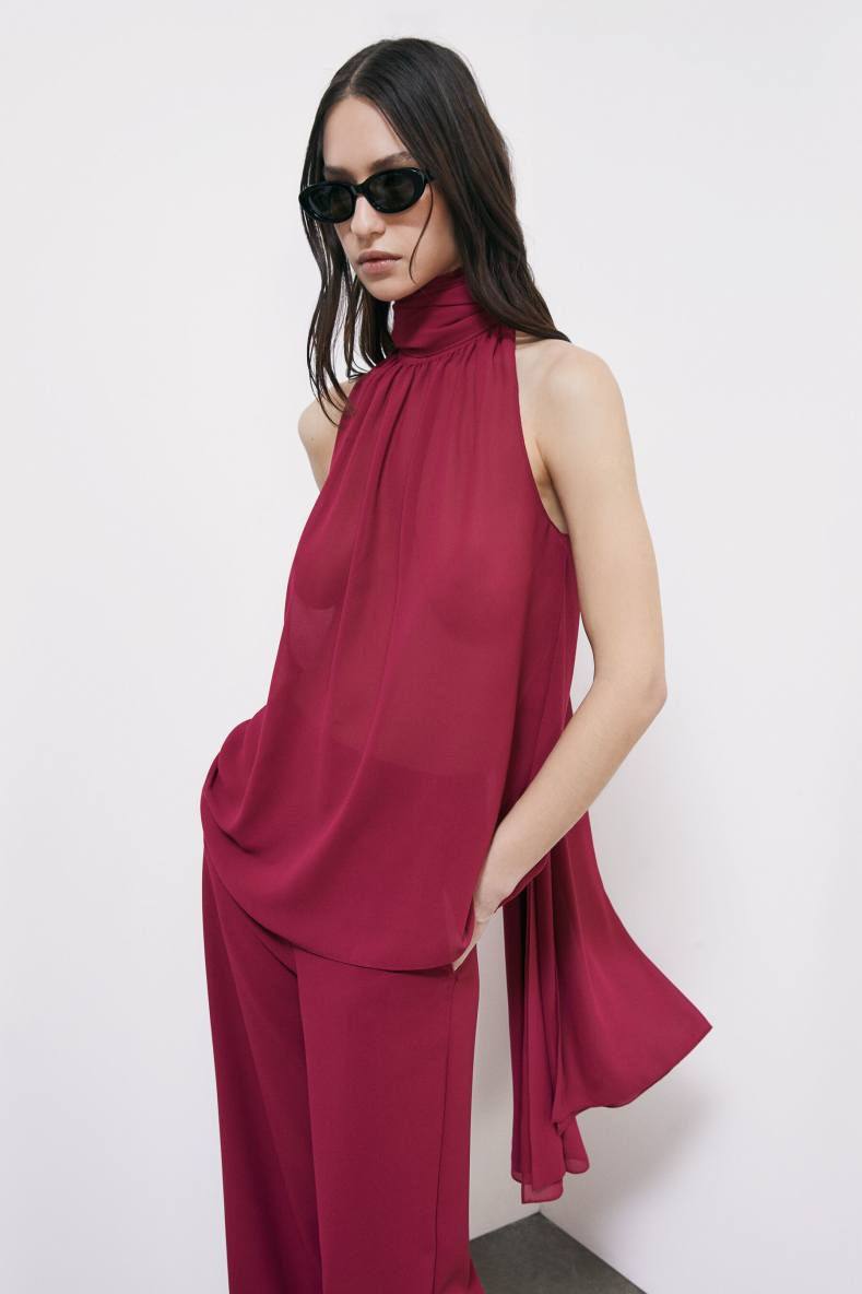 Fluid blouse with long ties, Red, Patrizia Pepe