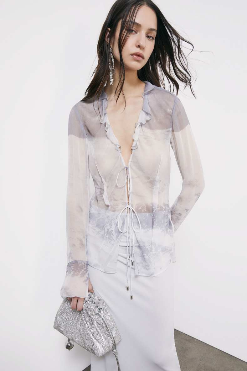 Fluid viscose blouse with ruffles, Abstract Fantasy, Patrizia Pepe