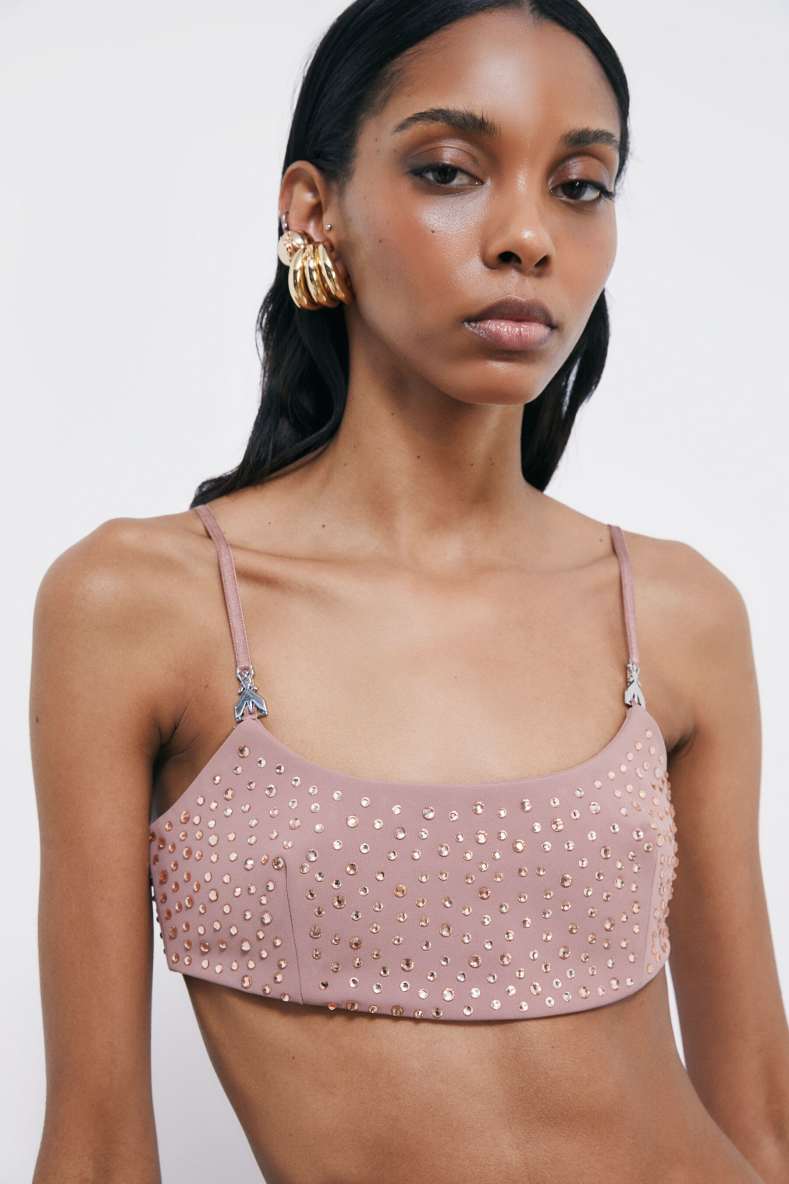 Top in cr&ecirc;pe with rhinestones, Pink, Patrizia Pepe
