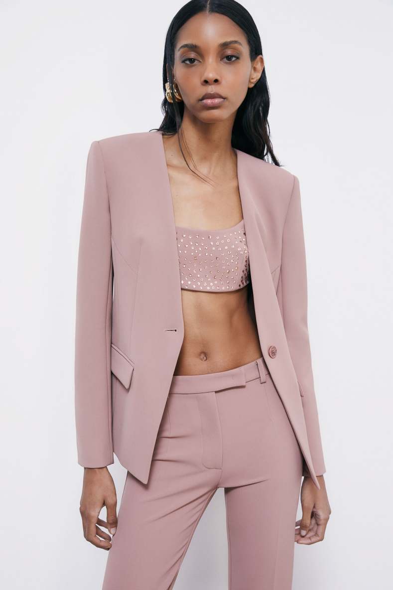 Top in cr&ecirc;pe with rhinestones, Pink, Patrizia Pepe