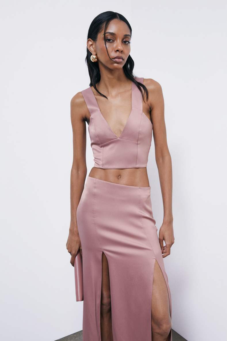 Satin V-neck top, Pink, Patrizia Pepe