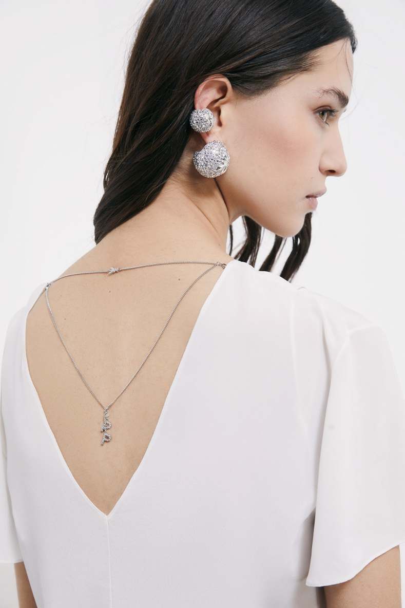 Blouse with jewel detail, White, Patrizia Pepe