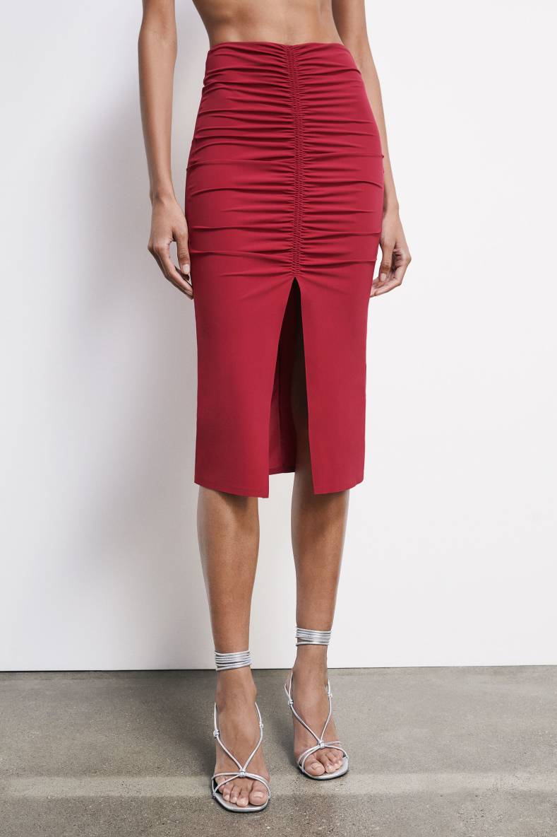 Midi jersey skirt with draping, Red, Patrizia Pepe