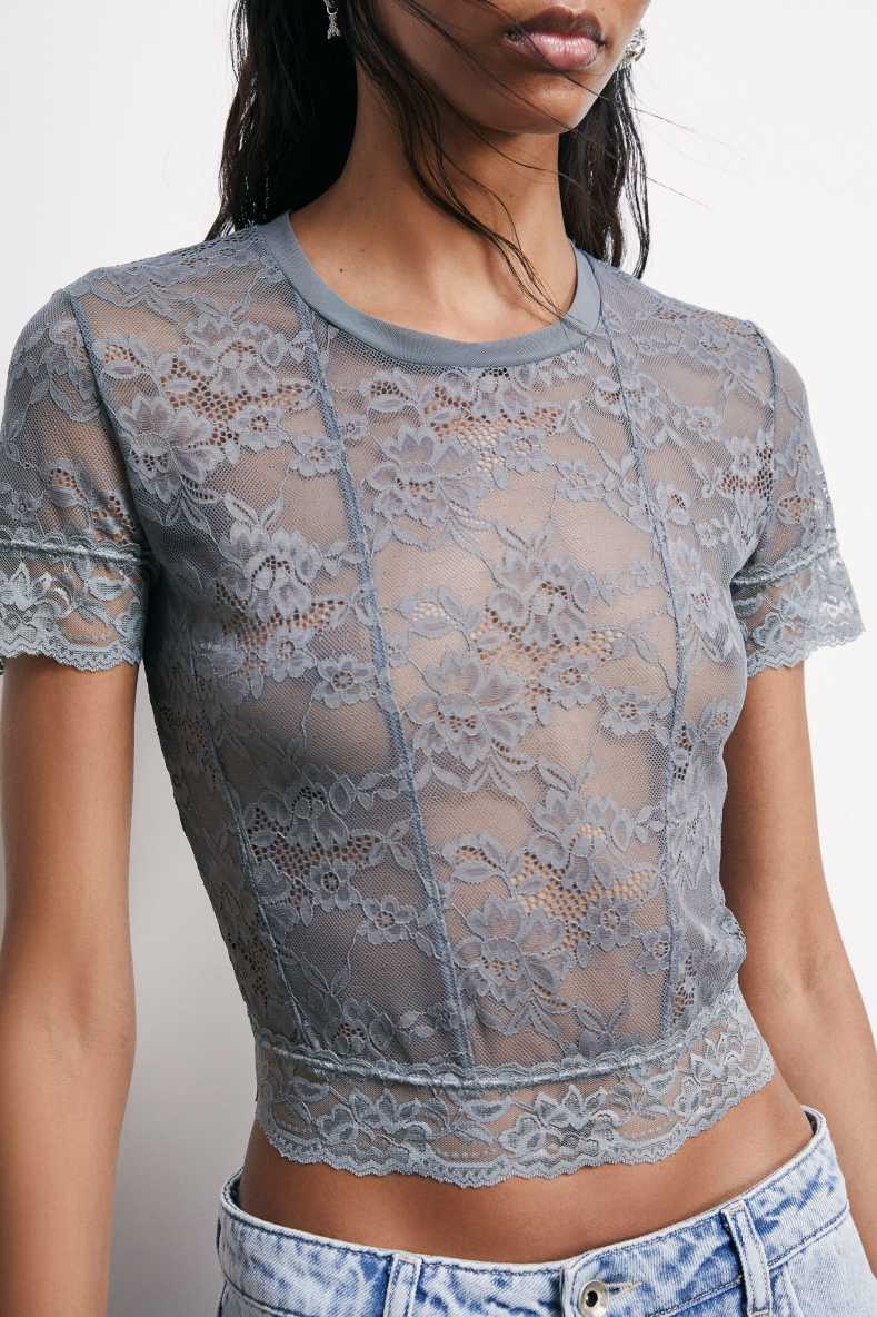 Lace T-shirt, Grey, Patrizia Pepe