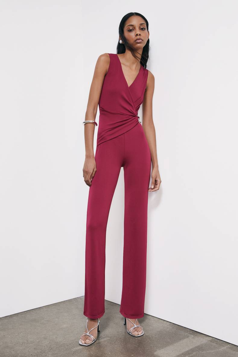 Draped jumpsuit in stretch cr&ecirc;pe jersey, Red, Patrizia Pepe