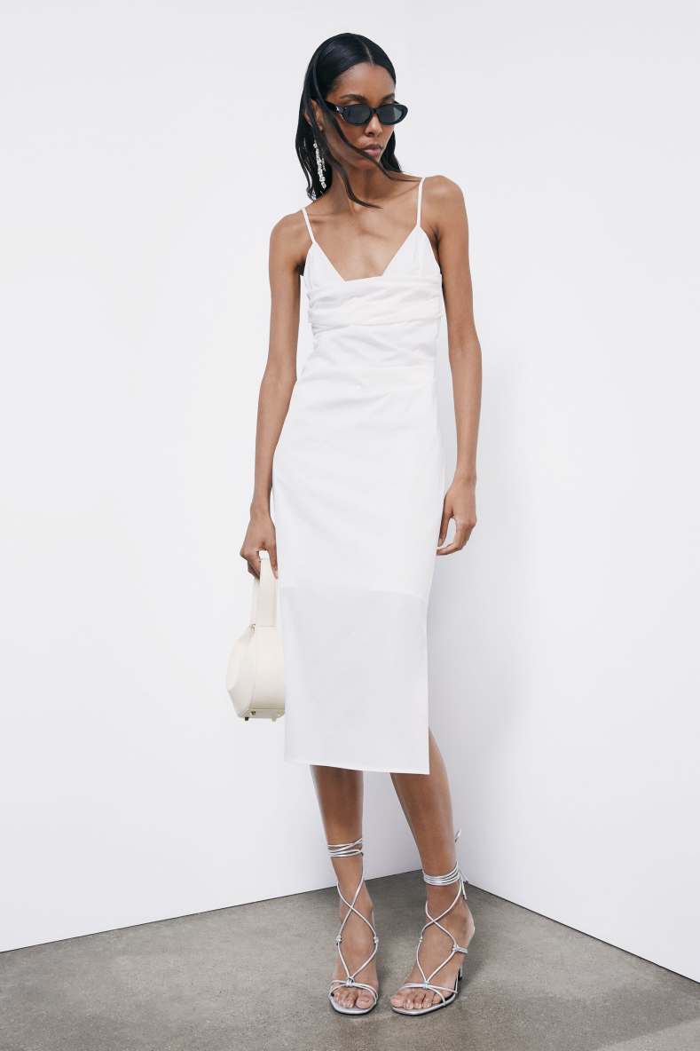 Midi bustier poplin dress, White, Patrizia Pepe