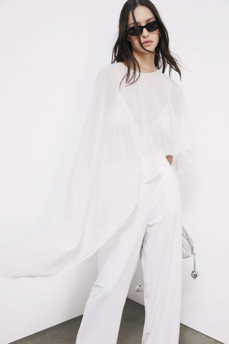 Asymmetric draped shoulder cover, White, Patrizia Pepe