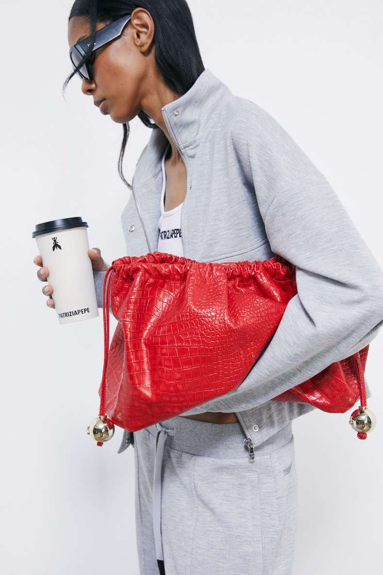 Pochette en cuir &laquo; Bubble Croco &raquo; Large, Rouge, Patrizia Pepe