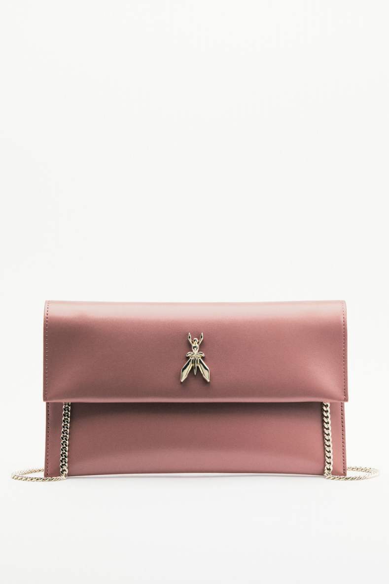 Fly leather clutch bag with chain, Pink, Patrizia Pepe