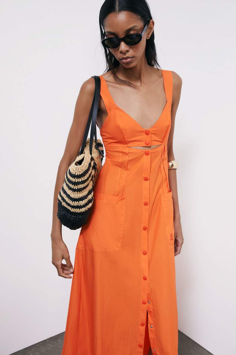 Long cotton parachute chemisier dress, Orange, Patrizia Pepe