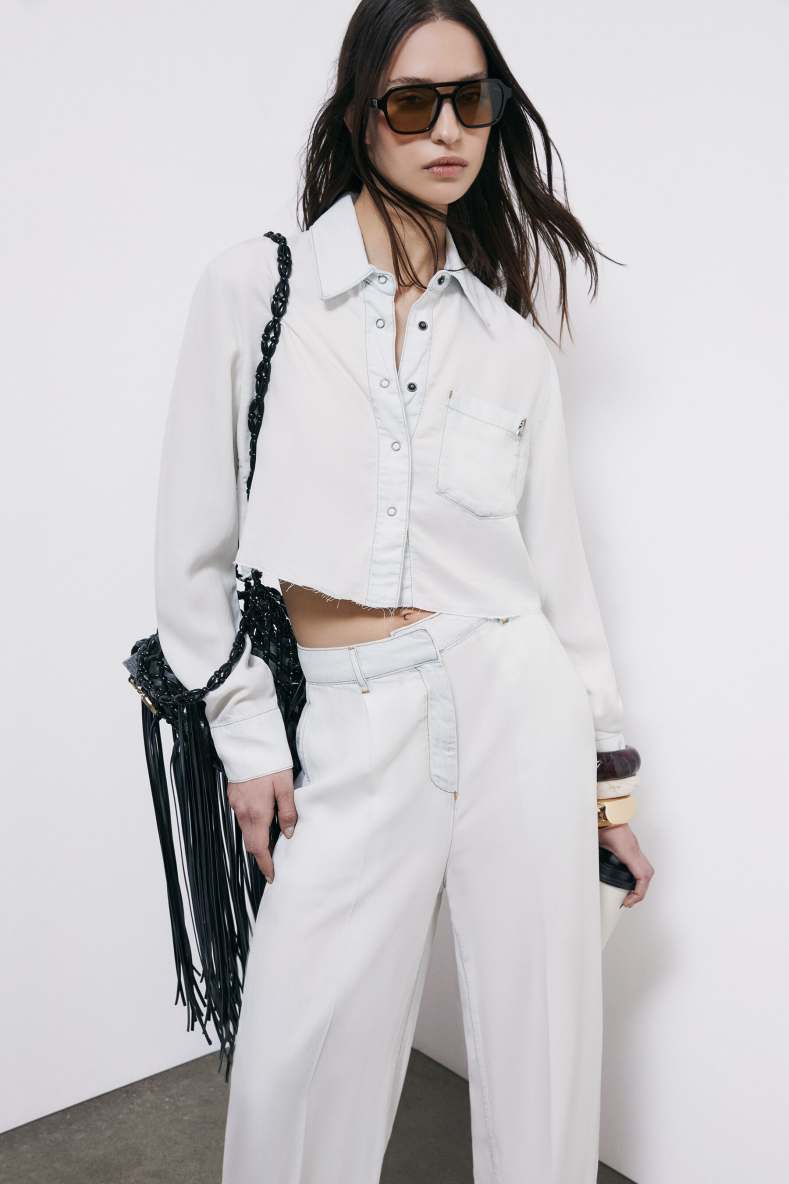 Cropped denim shirt, White, Patrizia Pepe