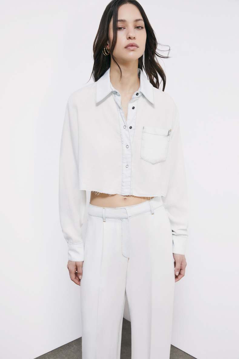 Cropped denim shirt, White, Patrizia Pepe