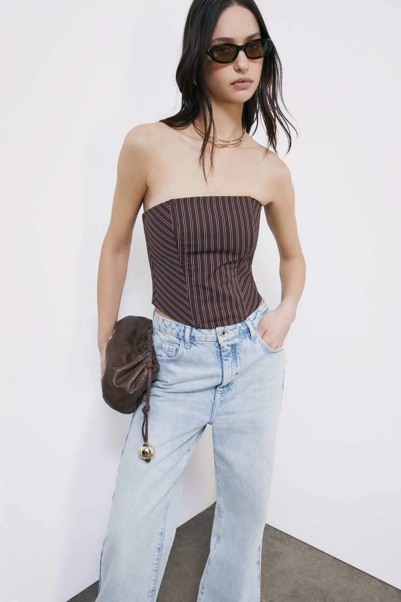 Stretch poplin bustier top, Stripes, Patrizia Pepe