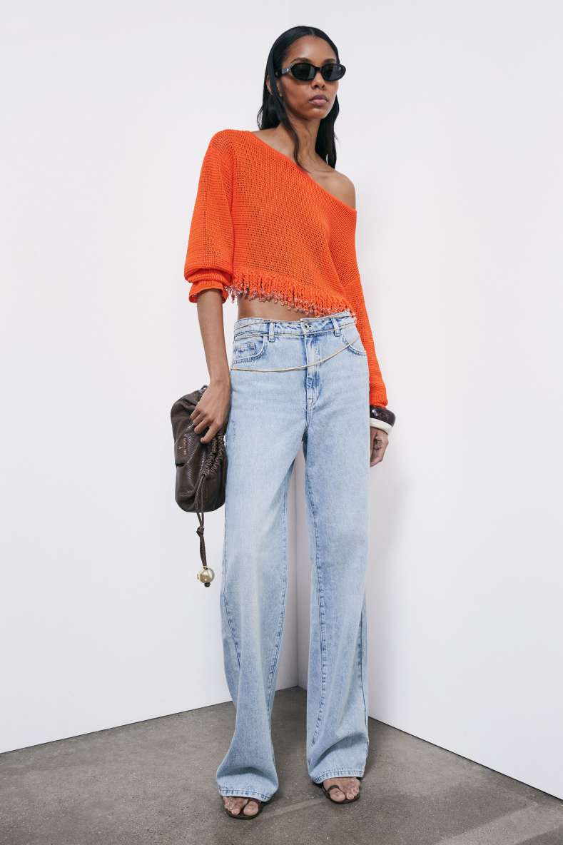 Mesh top with jewel details, Orange, Patrizia Pepe