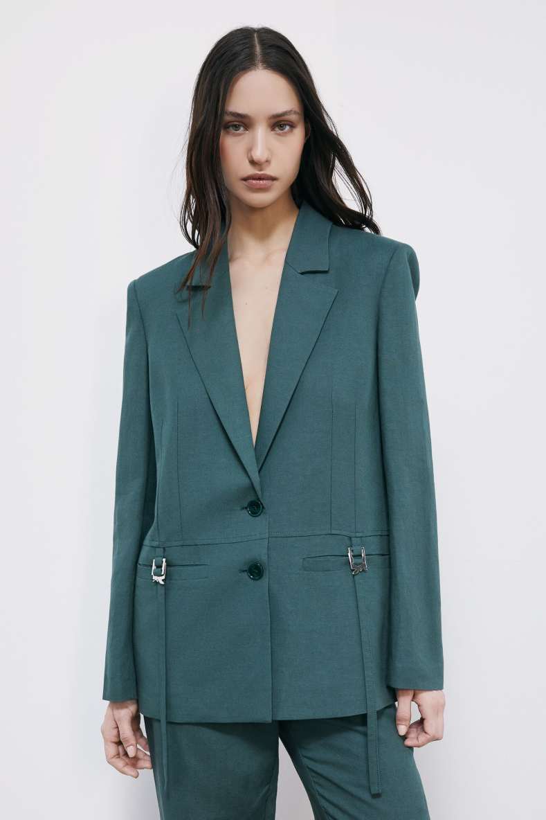 Tailored blazer with ties, Green, Patrizia Pepe