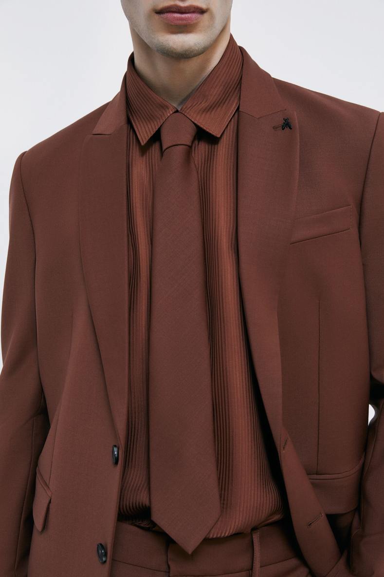 Cravate en m&eacute;lange de laine stretch, Marron, Patrizia Pepe