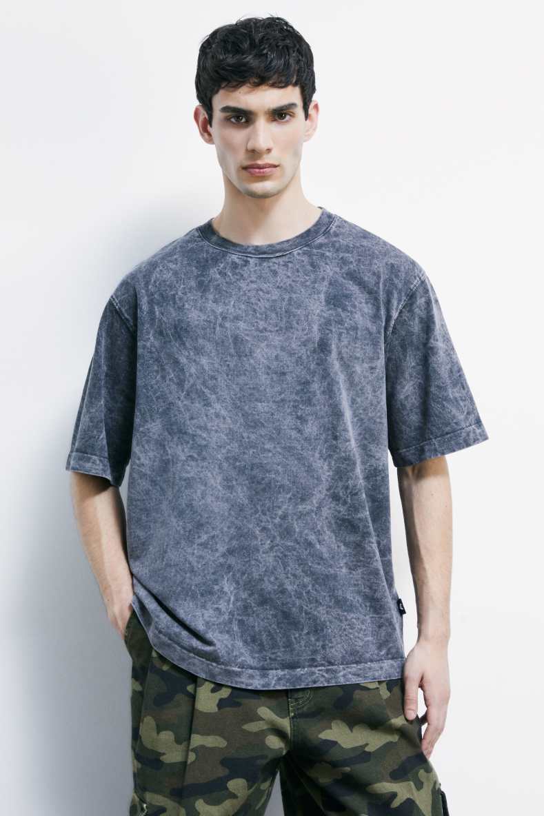 Camiseta fluida en jersey m&eacute;lange con estampado, Gris