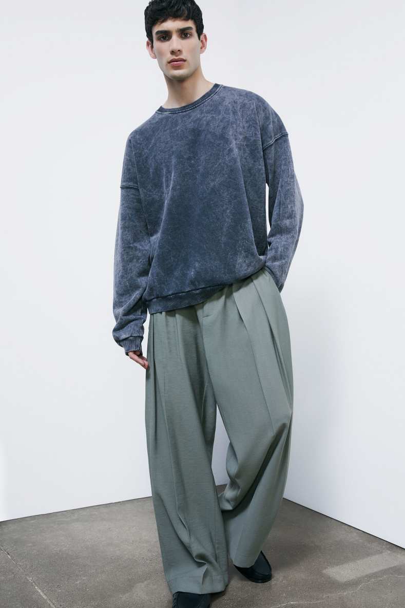 Sudadera de algod&oacute;n con cuello redondo efecto lavado, Gris