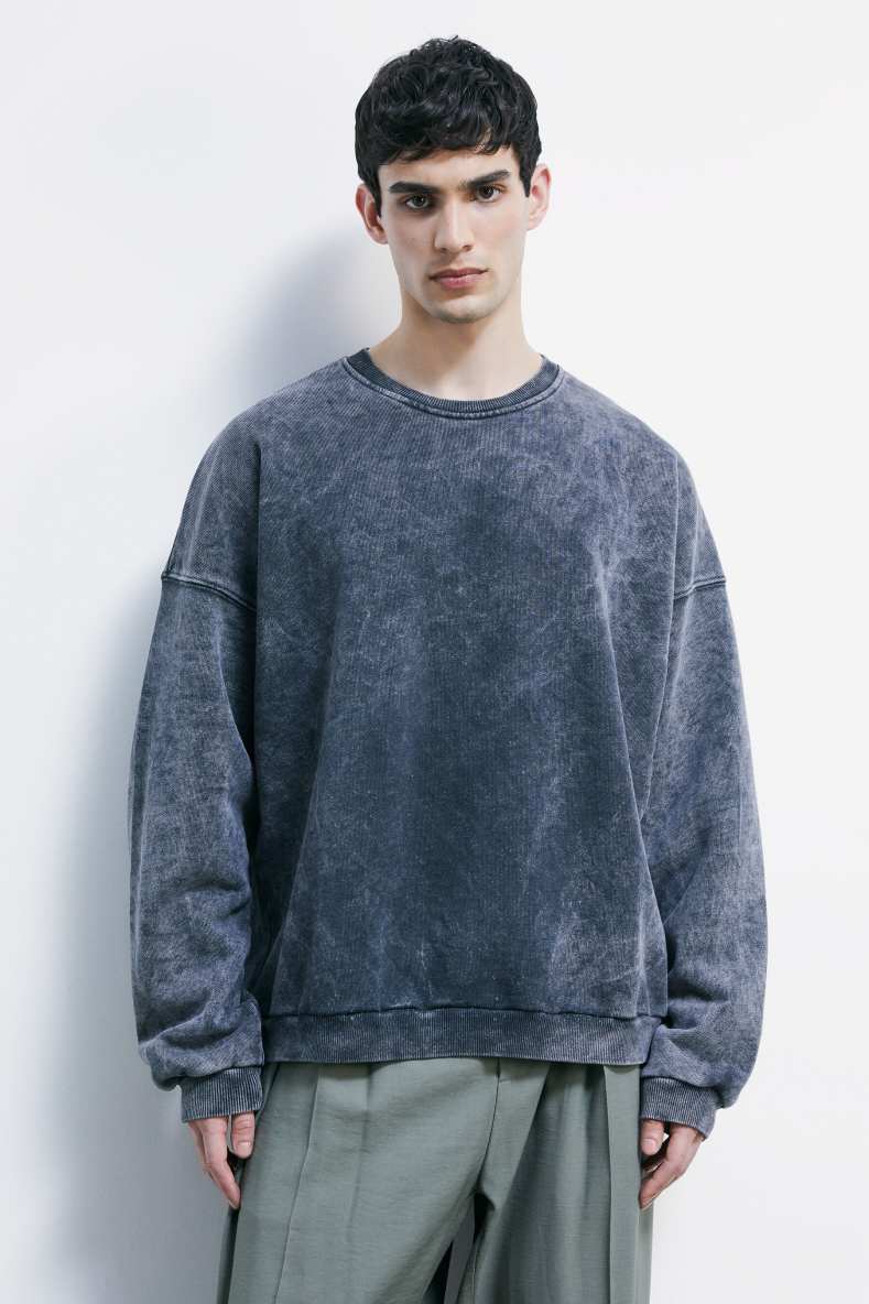 Sudadera de algod&oacute;n con cuello redondo efecto lavado, Gris