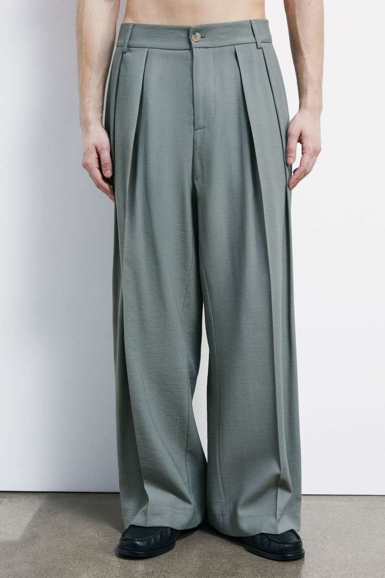Pantalon oversized en viscose effet irr&eacute;gulier, Vert, Patrizia Pepe