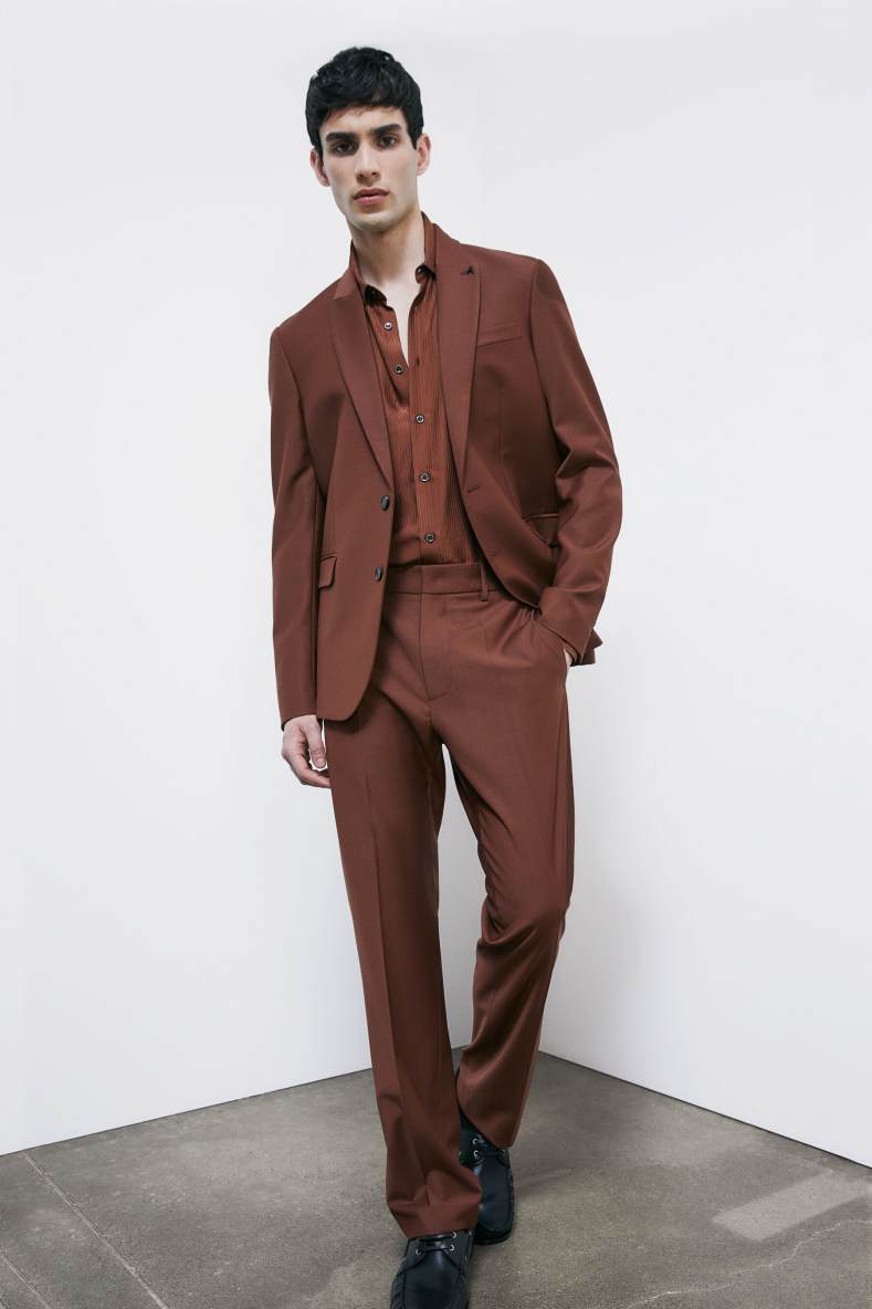 Pantal&oacute;n cigarette en mezcla ligera de lana el&aacute;stica, Marr&oacute;n