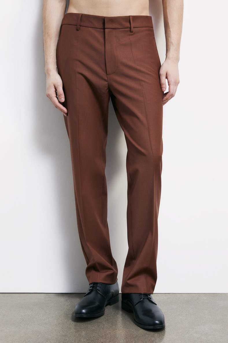 Pantal&oacute;n cigarette en mezcla ligera de lana el&aacute;stica, Marr&oacute;n