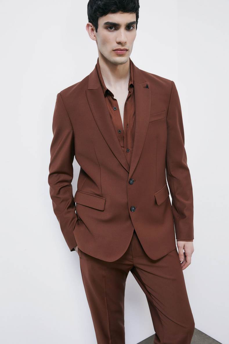 Blazer slim monopetto in frescolana, Marrone, Patrizia Pepe