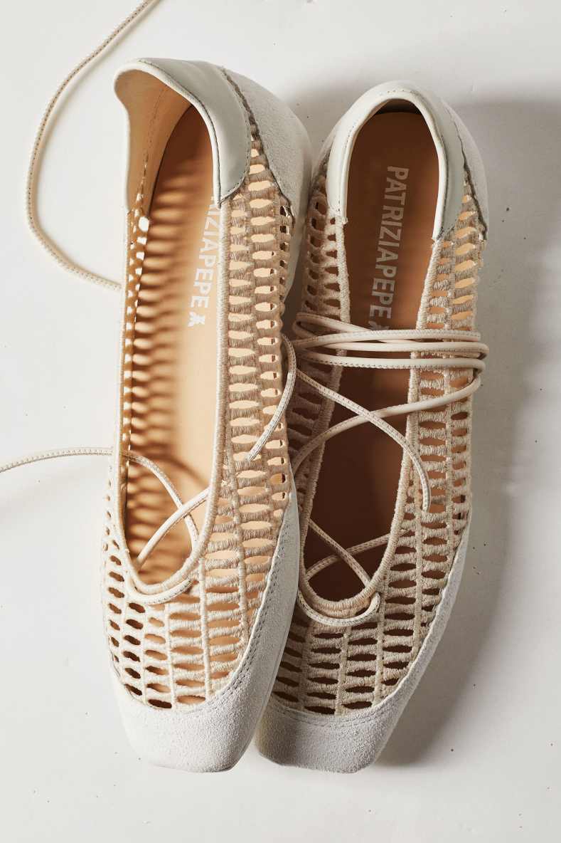 Dancing SKIN ballerinas in raffia, White, Patrizia Pepe