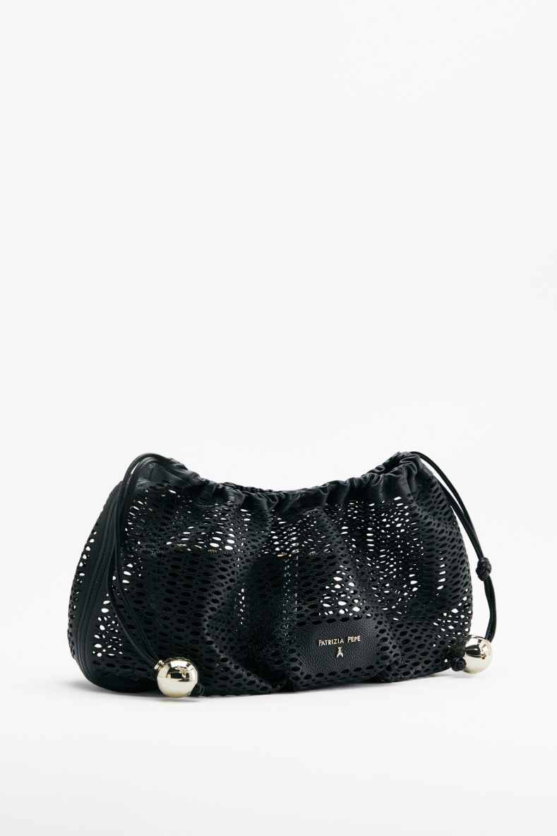 Medium Bubble Clutch in perforated leather, Black, Patrizia Pepe