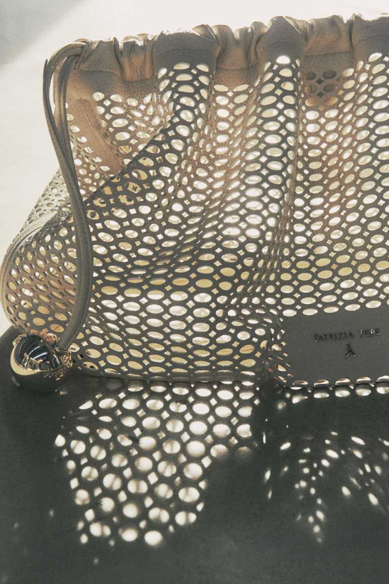Medium Bubble Clutch in perforated leather, White, Patrizia Pepe