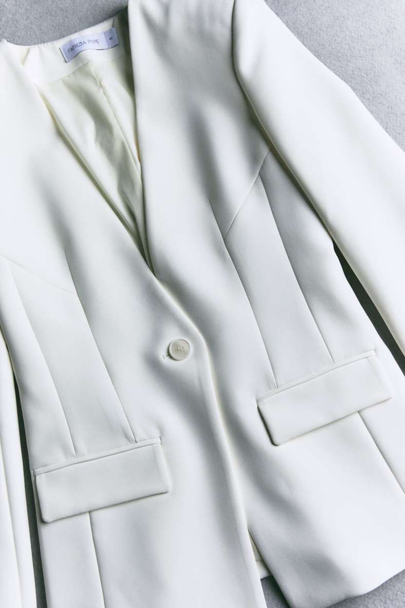Tailored V-neck blazer, White, Patrizia Pepe