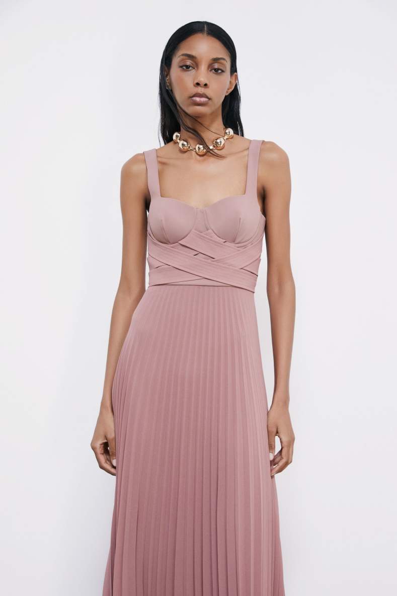 Langes plissiertes Festkleid, Rosa, Patrizia Pepe