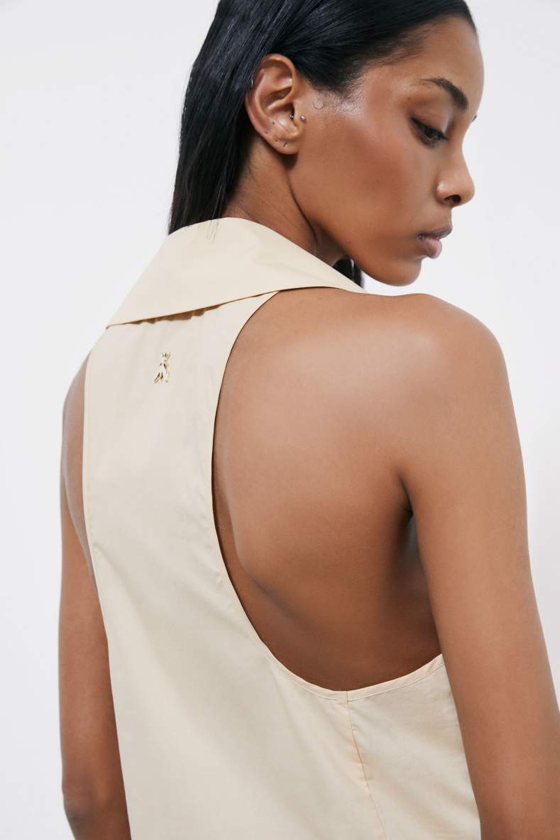 Vestido mini de popelina de algod&oacute;n, Beige