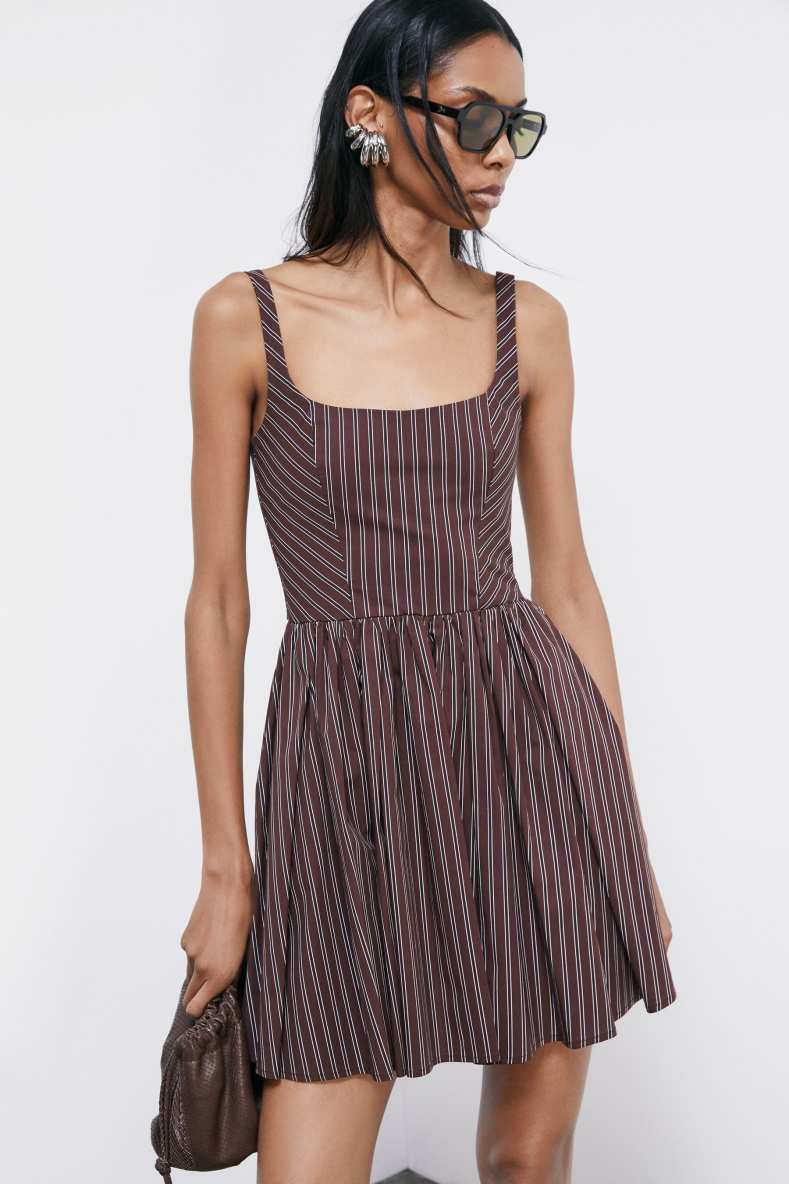 Vestido mini de popelina con smock, Rayas