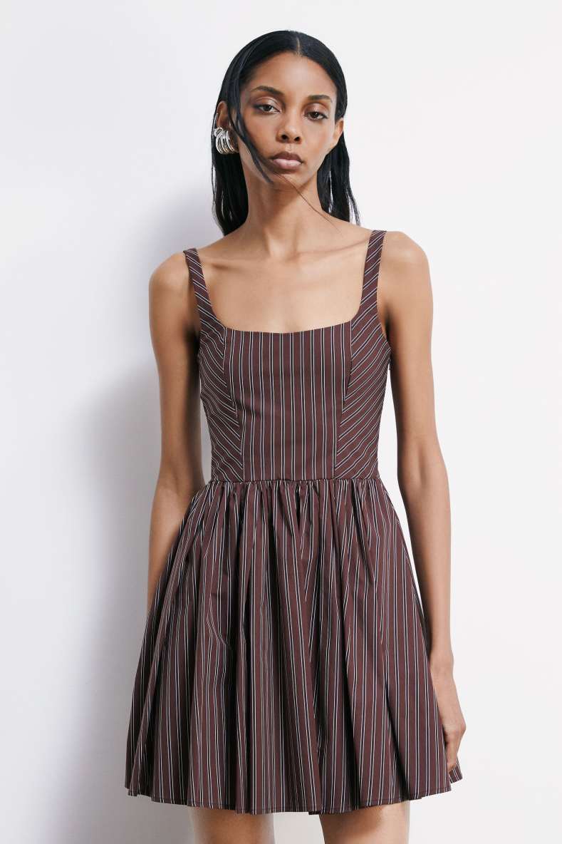 Vestido mini de popelina con smock, Rayas