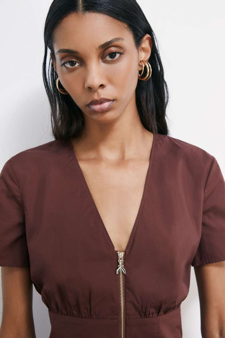 Cropped zip top, Brown, Patrizia Pepe