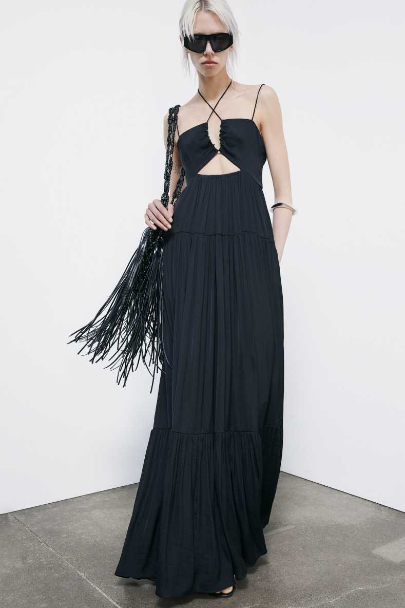 Long satin dress with cut-out, Black, Patrizia Pepe
