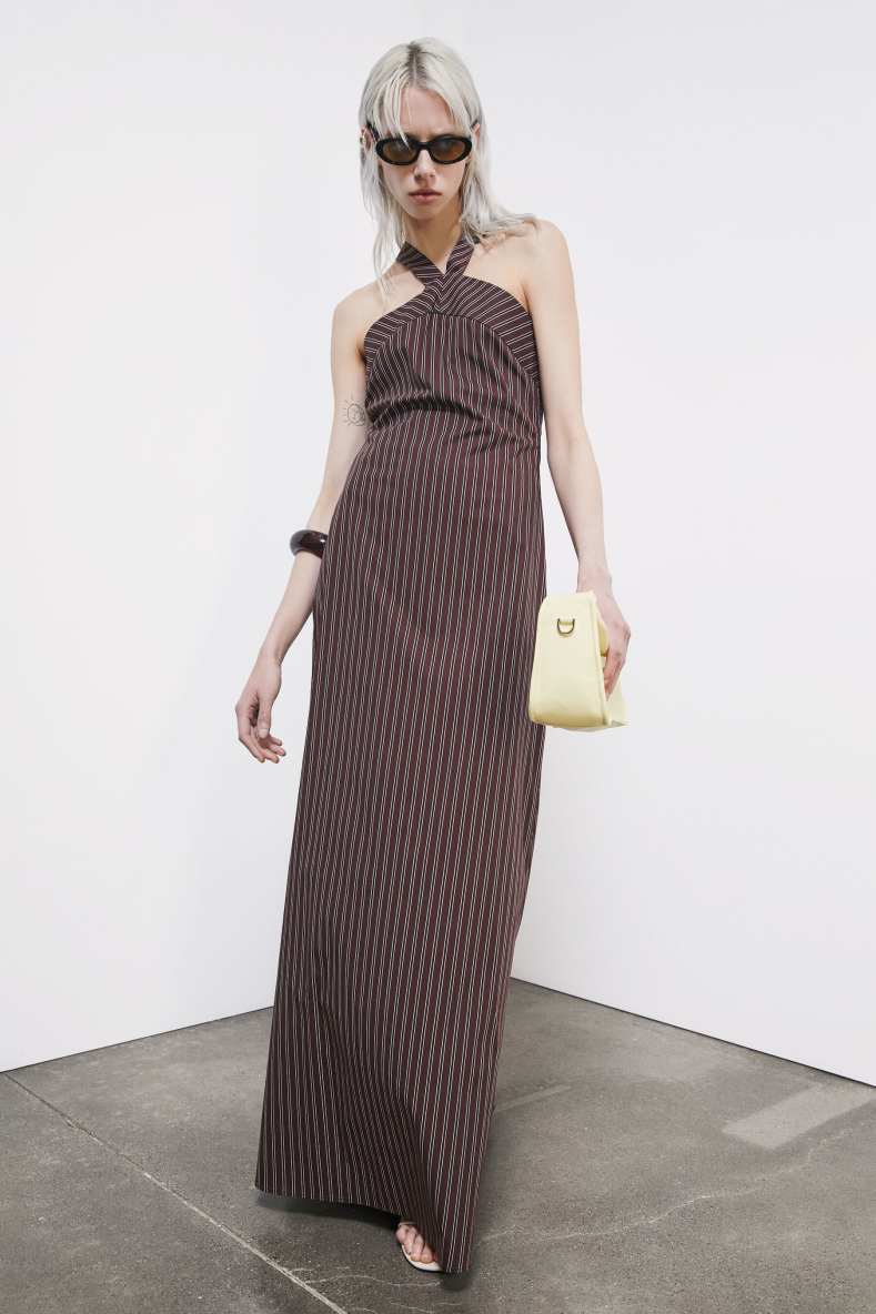 Long poplin stretch dress with crossover neckline, Stripes, Patrizia Pepe