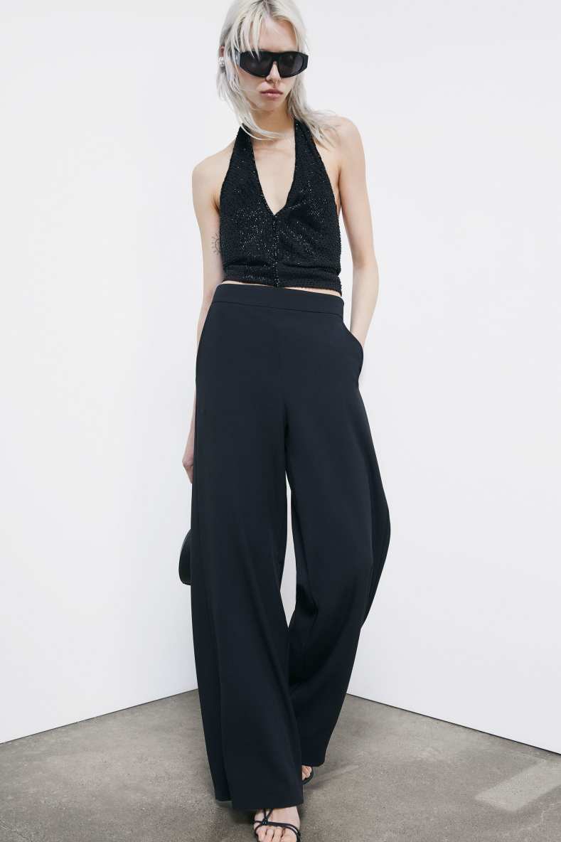 Georgette top with bead embroidery, Black, Patrizia Pepe