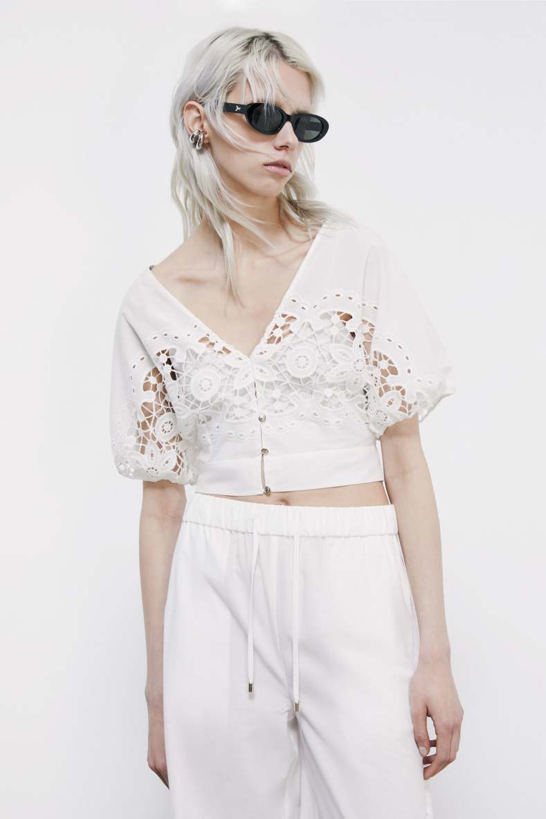 Cotton top with floral embroidery, White, Patrizia Pepe