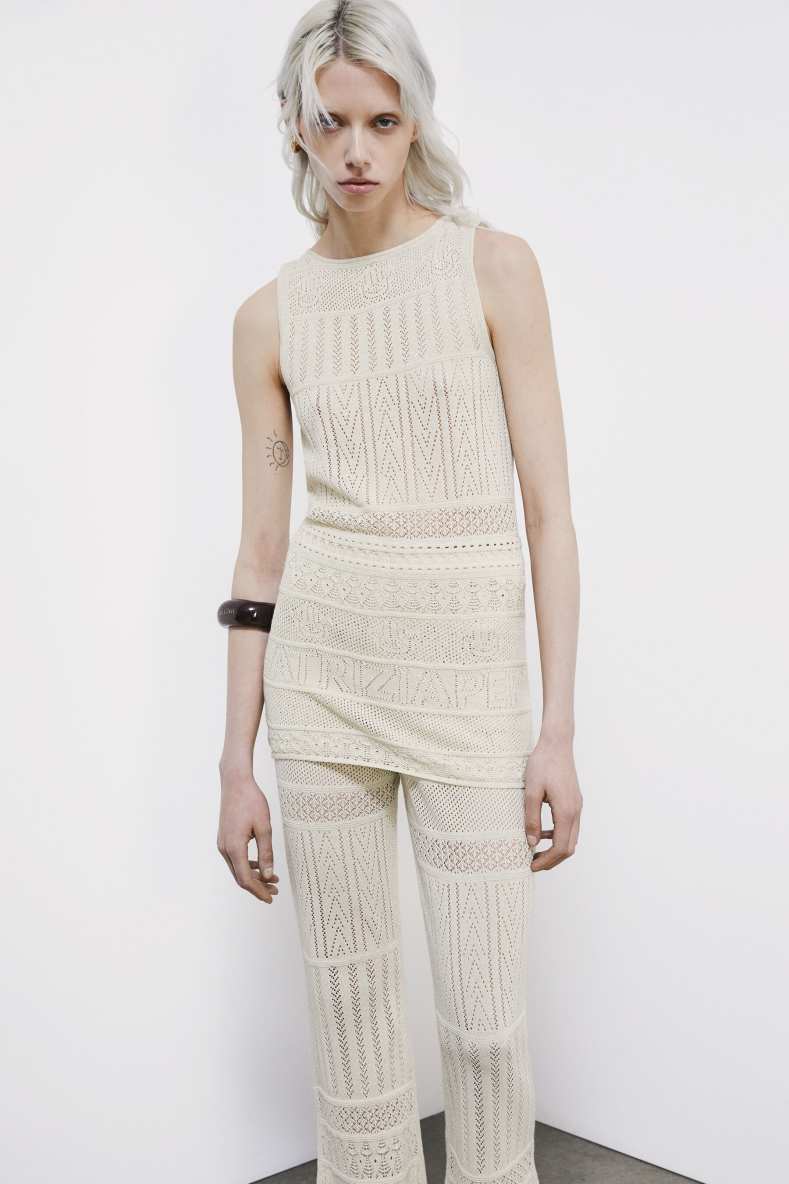 Cotton crochet tank top, Ivory, Patrizia Pepe